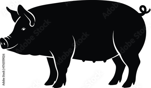 Silhouette of a black pig standing profile facing left livestock farm animal domesticated mammal agricultural icon flat design vector illustration isolated on transparent background