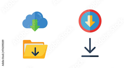 Download icons depicting cloud storage folders and data transfer