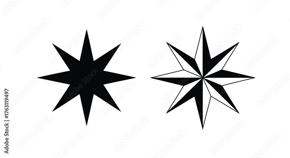 Fototapeta premium Two contrasting nautical stars presented in simple black and white designs