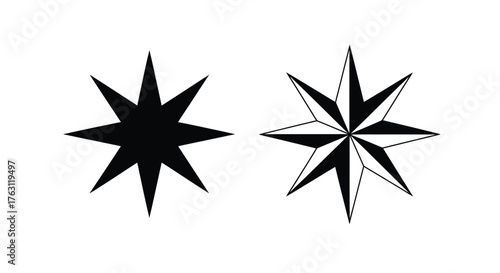 Two contrasting nautical stars presented in simple black and white designs