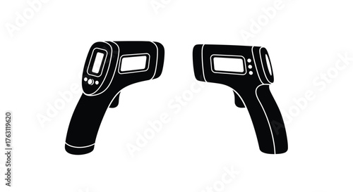 Two black infrared thermometers shown in a simple outline design