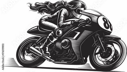 Bold motorcyclist races with speed, a vintage racer illustration in monochrome for powerful designs
