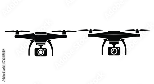 Black and white illustration of two identical drone designs side by side