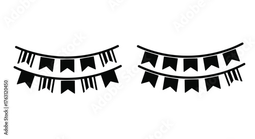 Black bunting flags arranged in two curved lines simple decorative element