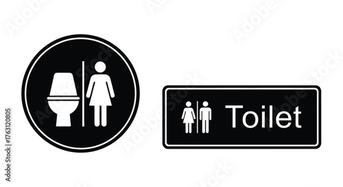 Public restroom signage displaying male and female figures black and white