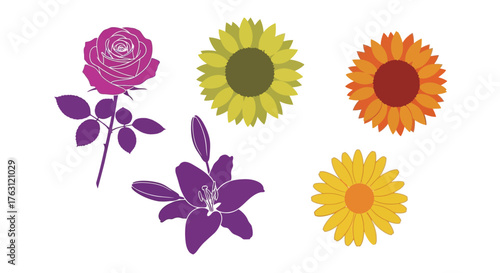 Colorful floral arrangement featuring roses sunflowers and a purple lily