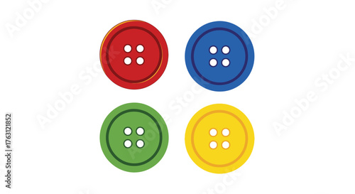 Four brightly colored plastic buttons arranged in a square formation