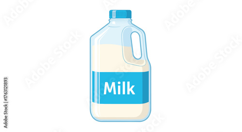 Illustration of a plastic milk jug with a blue lid and blue label on a white background