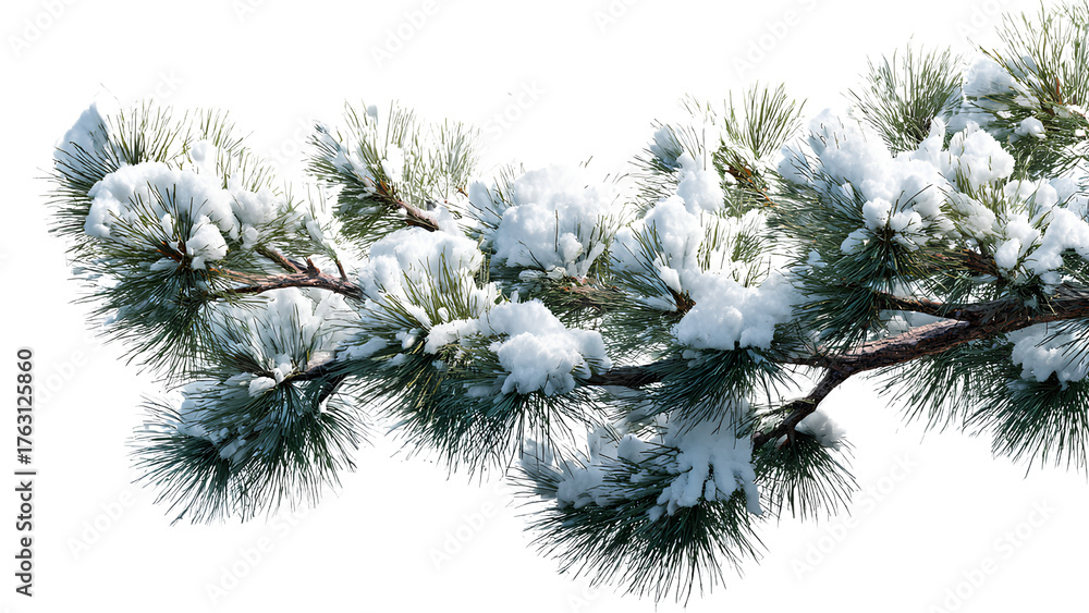 Obraz premium Snow Covered Pine Branch on Transparent Background – Winter Nature Close-Up