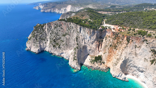 Wallpaper Mural Aerial drone photo from scenic viewpoint to small iconic islets of Mizithres a true paradise tourist place visited by yachts and sail boats in island of Zakinthos, Ionian Sea, Greece Torontodigital.ca