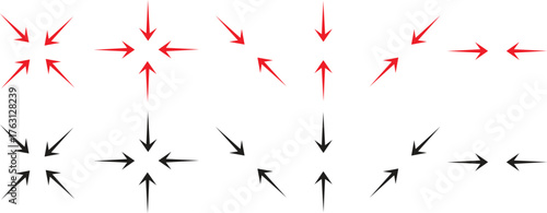 Red and Black Gradient Arrow Set – Directional Vector Icons for Navigation, Focus, and Movement Concepts