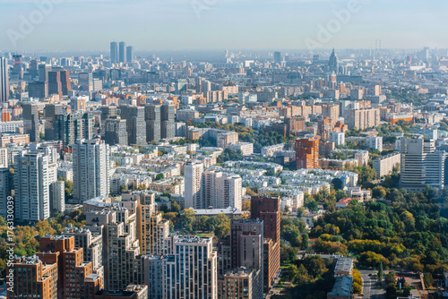 Panorama of the city with buildings and sights from above. Moscow, Russia - 12 Sep 2025