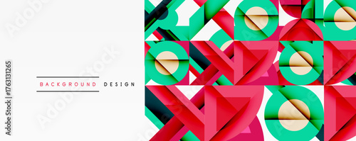Abstract geometric shapes, vibrant colors, modern design. White space contrasts with complex pattern, creating visual interest.