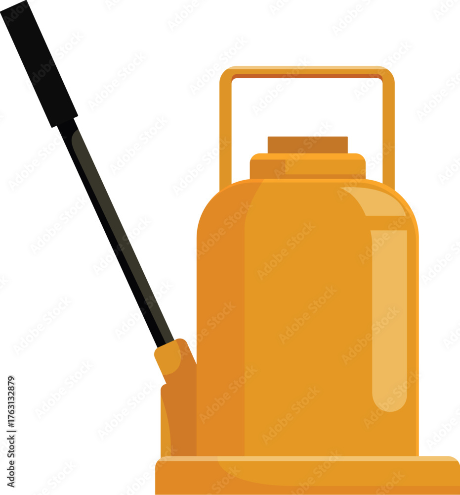 Fototapeta premium Yellow hydraulic bottle jack with extended lever, designed for lifting heavy machinery and vehicles in automotive repair and industrial settings