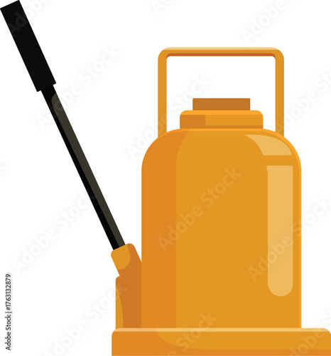 Yellow hydraulic bottle jack with extended lever, designed for lifting heavy machinery and vehicles in automotive repair and industrial settings