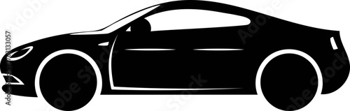 Sleek black silhouette of a modern sports car driving forward showcasing speed and luxury design for automotive concepts
