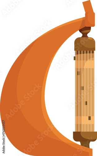 Close up of phin, stringed instrument from thailand, featuring wooden cylinder and orange soundbox, showcasing thai musical heritage