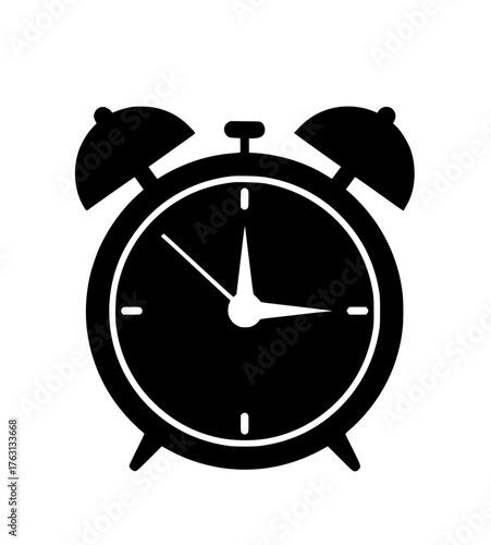 Classic twin bell alarm clock silhouette icon representing time management and early morning wake up calls