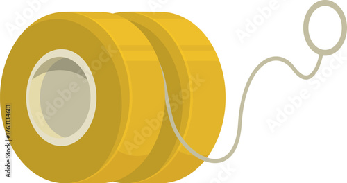 Classic yellow yo yo with string extended, ready for play, illustrating childhood games and nostalgic toys