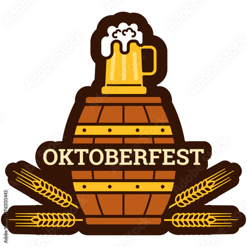 Oktoberfest celebration with beers jars and barrels vector