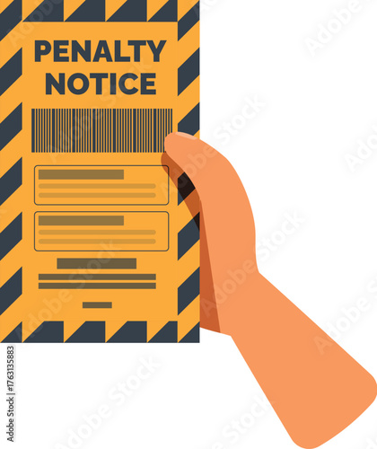 Hand holding penalty notice, parking violation ticket or fine for illegal parking