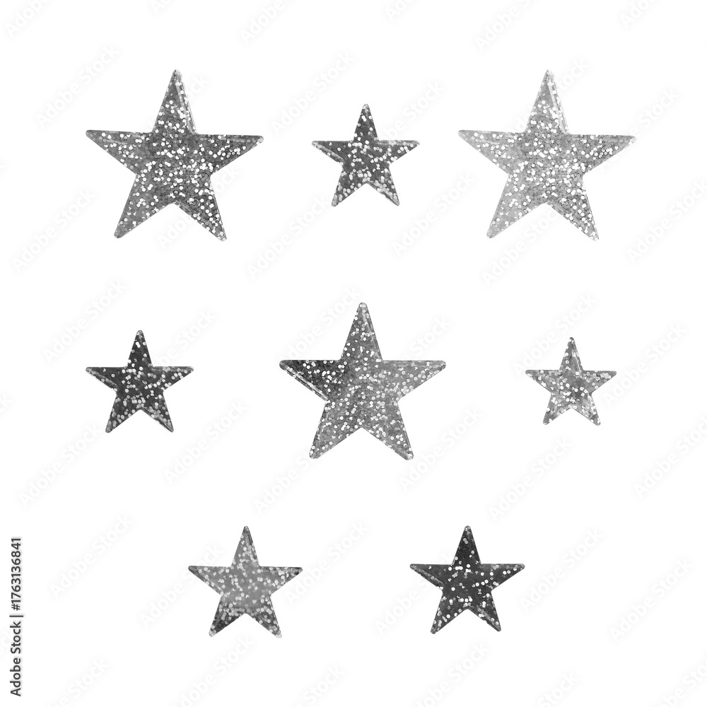 Obraz premium Glittering Silver Star Sticker Set, Isolated