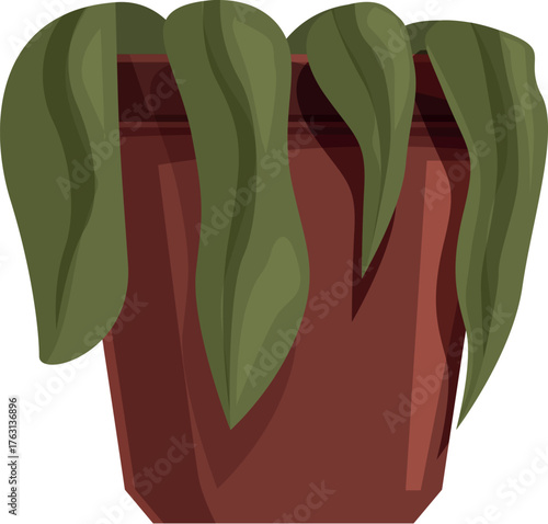 Wilting plant with drooping leaves in a terracotta pot, depicting neglect and need for care