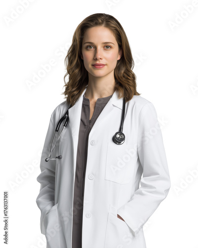 Female doctor with stethoscope professional portrait isolated
