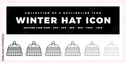 Collection of 6 Winter Hat Outline Icons