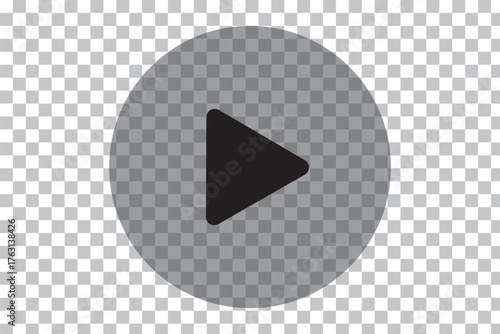 Round play button icon. Transparent play button icon. Video play button. Video or audio player. Push, start, click or record button for multimedia app window interface. Vector illustration. 