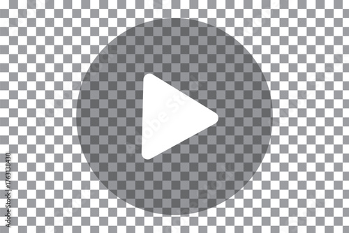 Round play button icon. Transparent play button icon. Video play button. Video or audio player. Push, start, click or record button for multimedia app window interface. Vector illustration. 