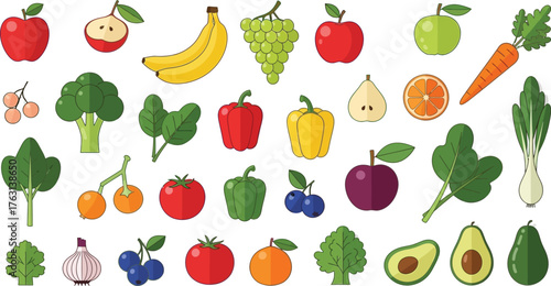 Vibrant Assortment of Fresh Fruits and Vegetables - Healthy Eating, Diet, Organic Produce, and Natural Food Collection