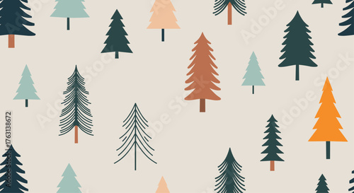 Festive forest pattern with stylized trees in warm, earthy tones for a charming holiday design or inviting background