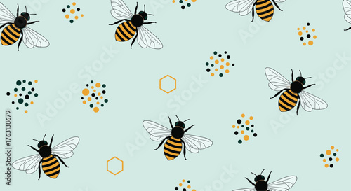 Delightful bee pattern ideal for nature-themed designs, kids products, or sweet honey packaging - fresh and modern