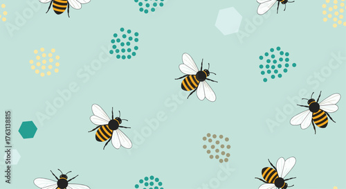 Delightful honeybee pattern for spring crafts and whimsical nursery decor projects, a vibrant, happy design