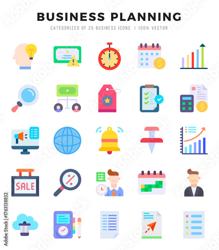 Simple Set of Business Planning Related Vector Flat Icons.
