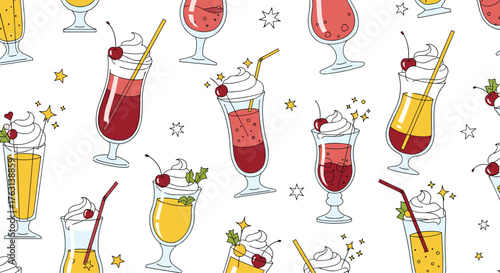 Vibrant summer cocktails with cherries and straws pattern brings a fun, fresh vibe for your next project or design