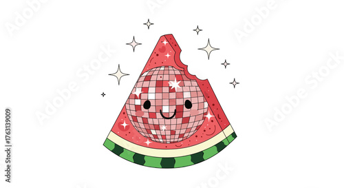 Fun watermelon slice with a disco ball face radiates summer vibes and party energy for seasonal promotions