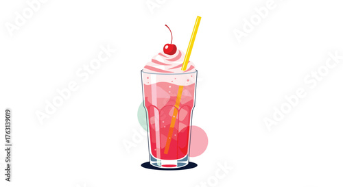 Enjoy a vibrant cherry milkshake with a straw and whipped cream, the perfect sweet treat for a hot summer day