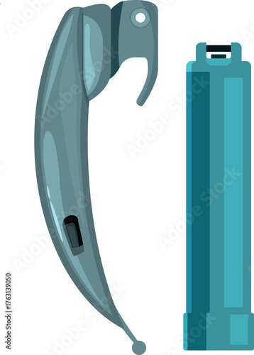 Medical instruments used for intubation, featuring a laryngoscope blade and handle