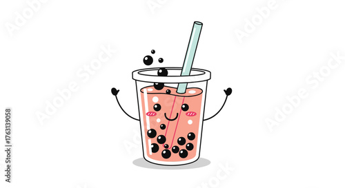 Delightful bubble tea character with straw and happy expression perfect for food and beverage promotions online