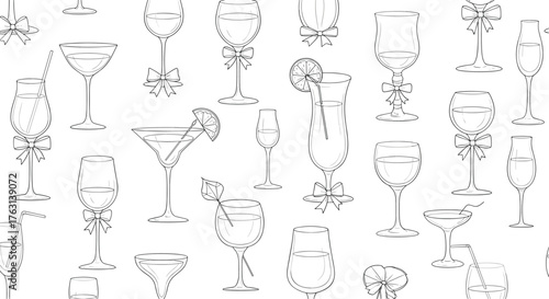 Elegant monochrome drink glasses pattern for festive celebrations and stylish event design backgrounds, parties and bar promotions