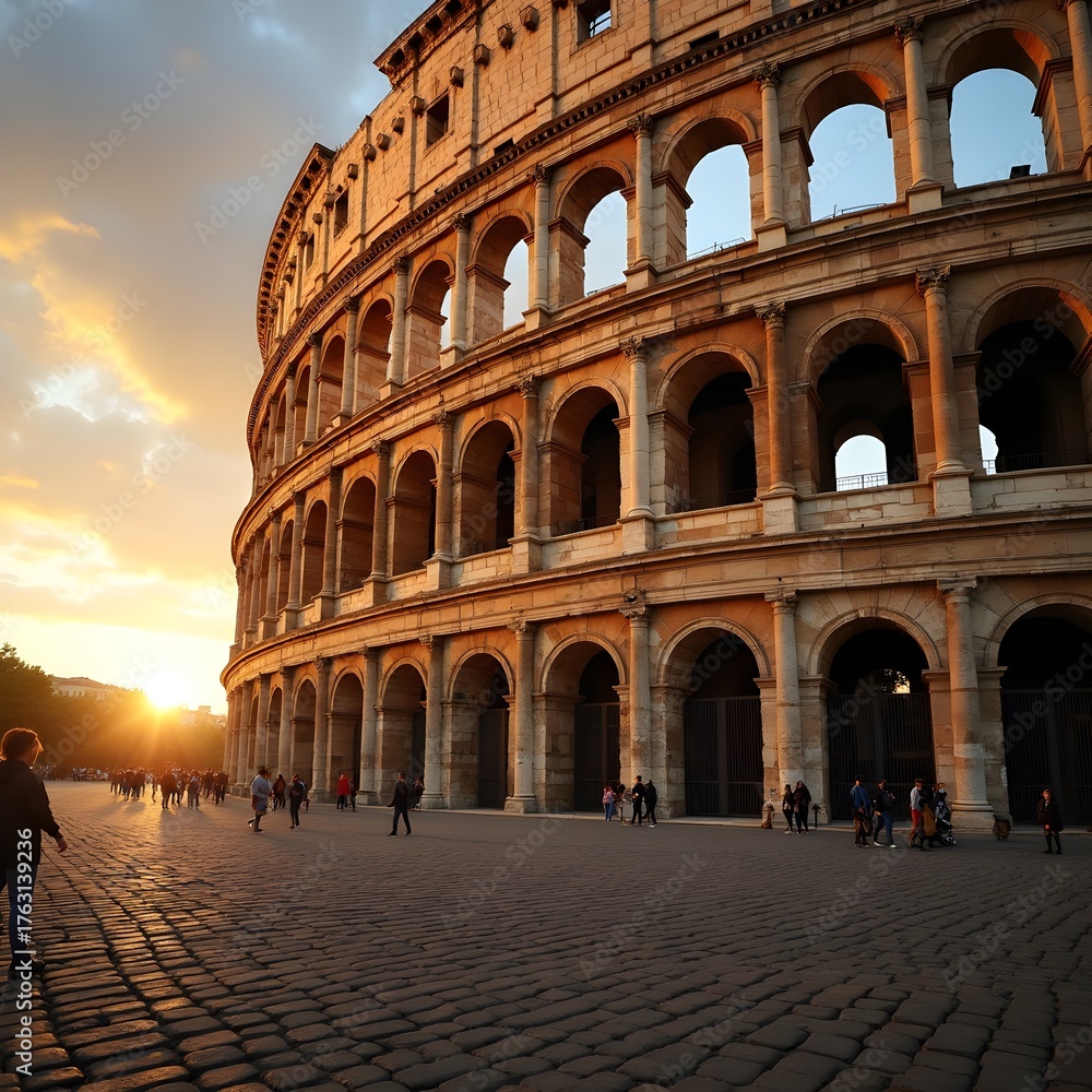 Fototapeta premium The Colosseum in Rome illuminated by evening sunlight
