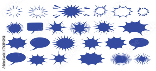 Collection of Blue Comic Book Speech and Action Bubbles