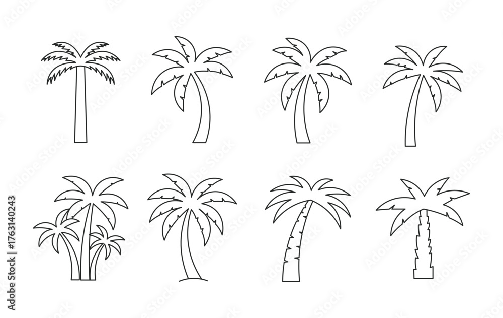 Fototapeta premium minimal outline palm tree vector icon set
