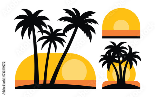 silhouette palm tree vector sunset series