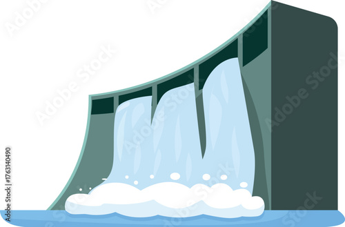 Water flows over a hydroelectric dam, generating renewable energy