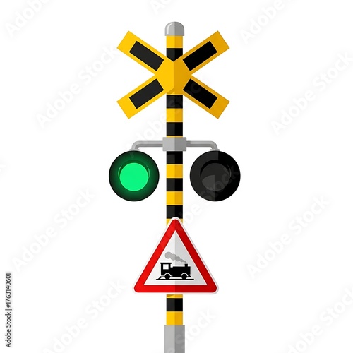 Railway Crossing Signal with Train Warning Sign.