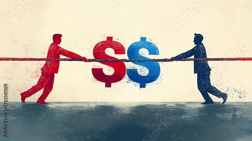 A minimal conceptual image showing a tug of war between the USA and China