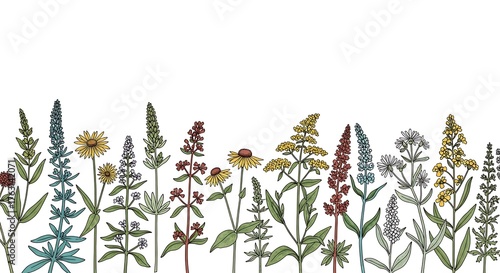 Wildflower Meadow Watercolor Illustration.